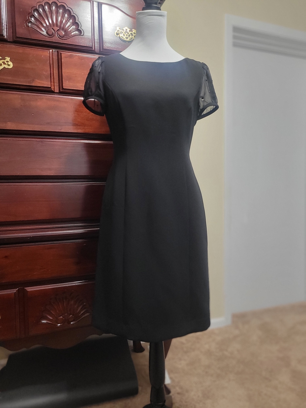 Black Asymmetrical Short-Sleeve Dress - Brand Unspecified